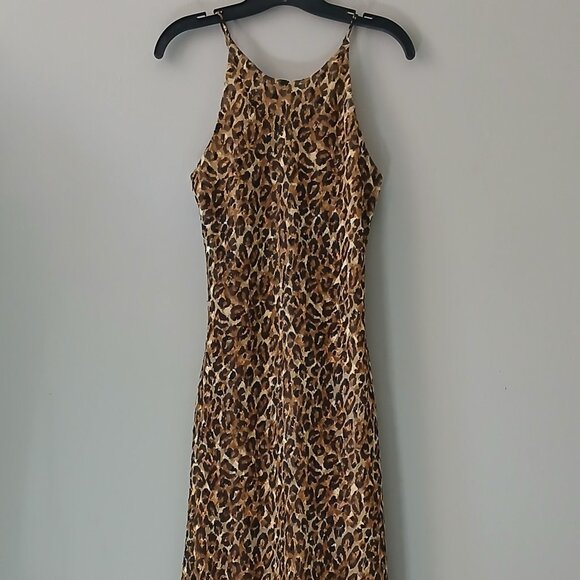 VTG 1990s Hampton Nites Sz 12 Cheetah Print Chiffon Cocktail Maxi Dress Lined - Picture 1 of 14